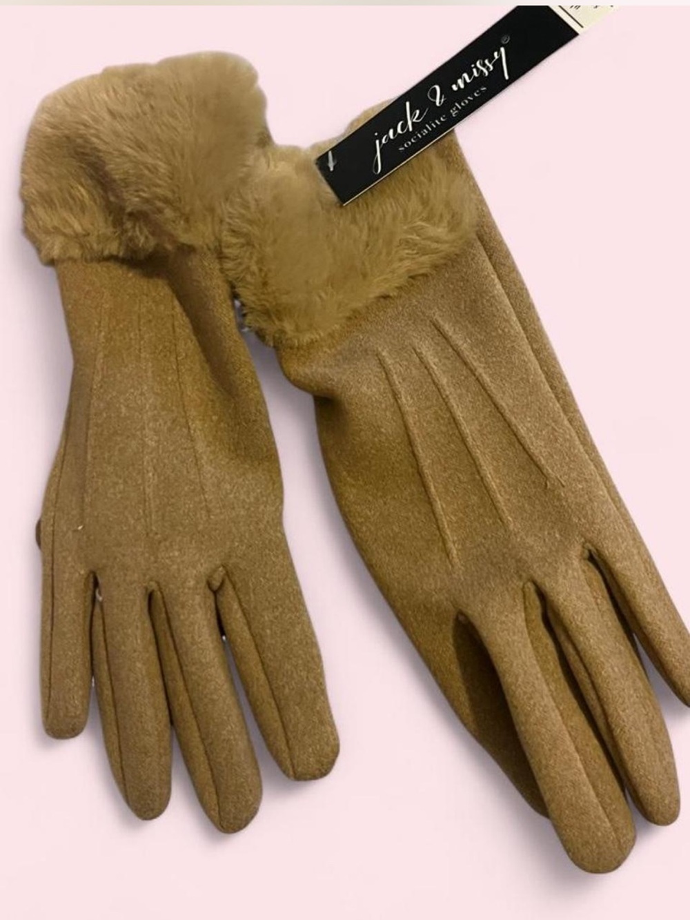 Jack & missy “socialite” Women’s Camel Faux-Fur Cuff Gloves